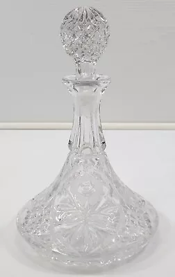 MM) Vintage Clear Cut Glass Round Decanter Bottle W/ Stopper Set Liquor Wine • $29.99