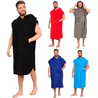 Mens 100% Cotton Changing Robe With Pocket & Hood For Beach Swimming Surf Poncho • £18.99