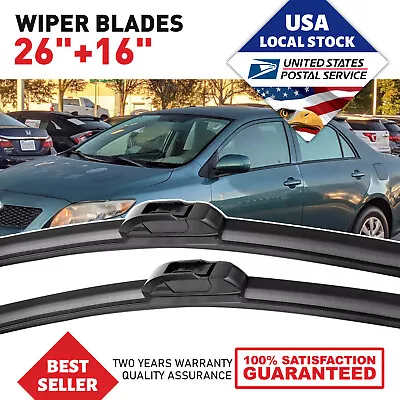 26 & 16  Windshield Wiper Blades OEM Quality Beam Premium Hybrid Silicone J-Hook • $11.88