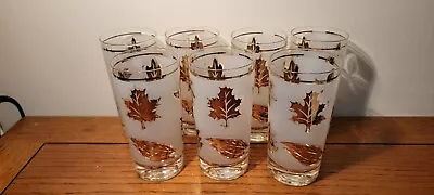 Vintage G.reeves Glasses/tumblers Gold Leaf Frosted Set Of 7 • $29.99