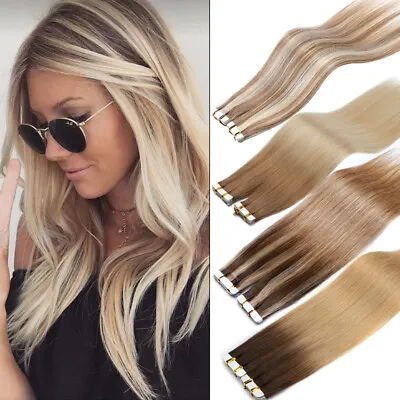 £23.28 • Buy Dip Dye Ombre Tape In 100% Real Human Hair Extensions Skin Weft Balayage Seamles