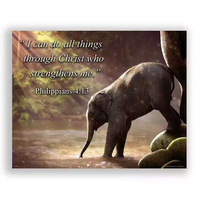 Religious Motivational Poster Art Print 11x14 Wildlife Philippians 4:13 Elephant • $9.95