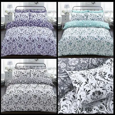 Painted Damask Reversible Duvet Quilt Cover Bedding Set Pillowcases All Sizes • £9.99