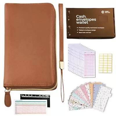 Cash Envelope Wallet Brown All In One Budget System RFID Blocking With 12x Ta... • $45.22