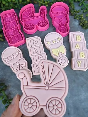 Baby Cookie Cutter Set - Baby Rattle Vintage Pram Baby Blocks Baby Shower • $23.70