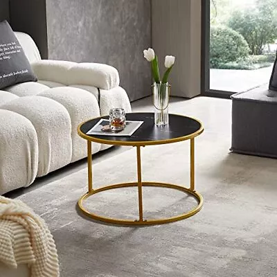 Round Coffee Table Living Room Side Tables Modern Marble Metal Frame Furniture H • $31.82