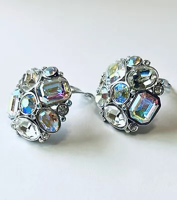 Silver And Crystal Vintage St. John Clip On Earrings • $35