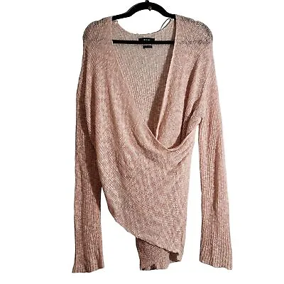 Miss Me Knit Crossover Pullover Wrap Sweater Flowy Sheer Neutral Pink Women's L • $13.67
