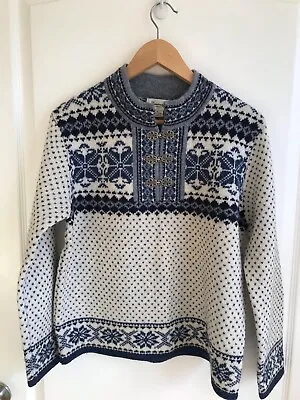 $37.99 • Buy Nordic Fair Isle 100% Wool Cambridge Dry Goods Clasp Knit Sweater Size Small
