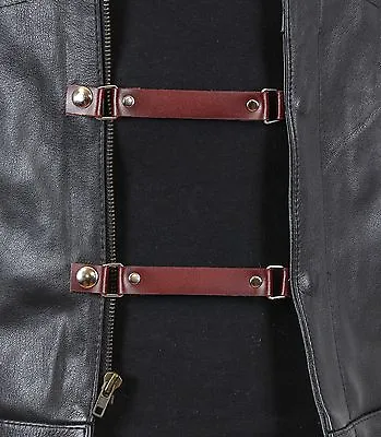 2 Set Brown Leather Stylish Vest Extender Extension For MC Jacket Bikers Vest  • $12.99