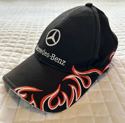 Mercedes Benz Black Hat Cap Embroidered Flames Genuine Adjustable Buckle Logo • $30.99