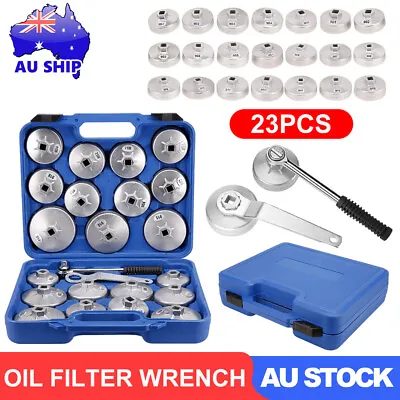 23Pc Cup Type Oil Filter Wrench Set Ratchet Ring Spanner Socket Removal Tool Kit • $50.65