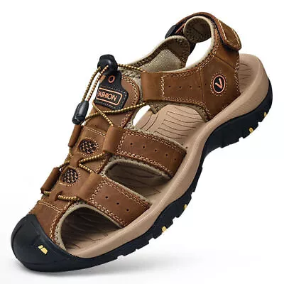 Summer Men Sandals Genuine Leather Mens Casual Shoes Outdoor Men Roman Shoes • £35.82