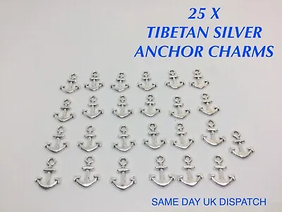 £2.99 • Buy 25 X Tibetan Metal Anchor Charms, Nautical Bracelet Jewellery Making  Pendant
