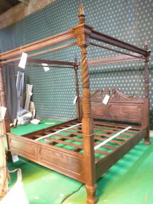 USA King 76 X80  Dark Antique Mahogany Queen Anne Style Four Poster Mahogany Bed • $2272.59