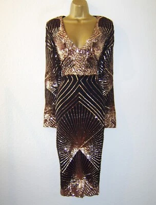 £59.99 • Buy Beautiful Black Rose Gold Sequin Evening Party Occasion Dress Size 22 New