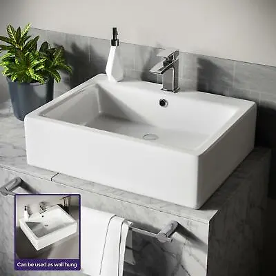 £96.99 • Buy Rectangle 600 Mm Large Counter Top Wall Hung Basin Sink Overflow Bathroom Leven