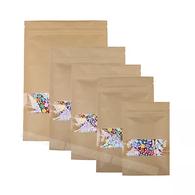 100 Assorted Sizes Beige Kraft Paper Zip Lock Pouches W/ Clear Window M14 • $42.99