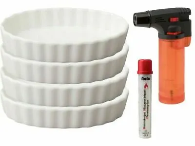 £22.99 • Buy Blow Torch Refillable Gas Cooking With Set Of White 4 Creme Brulee Dishes 