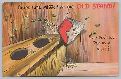 Comics~Missed @ The Old Stand~Outhouse Scene W/ Bugs & Book~Vintage Postcard • $2.70