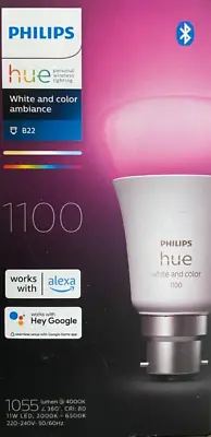 $89 • Buy Philips White/Colour Ambiance Hue 11W A60 B22 Light Globes/Bulbs W/ Bluetooth