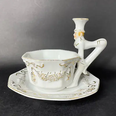 Vintage 1930's MEPOCO Tea Cup Saucer VICTORIAN LADY AND BUTLER Bridegroom JAPAN • $37.46