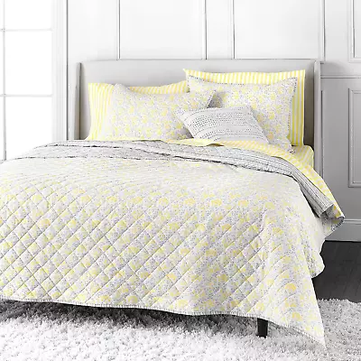 Hailey Yellow Floral Queen Quilt Set - 3 Piece 100% Cotton Bedspread Cool Cri • $95.99