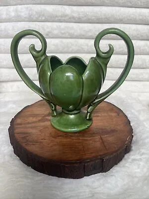 Camark Art Pottery Green Glazed Double Handle Lotus Vase #505 Usa • $25