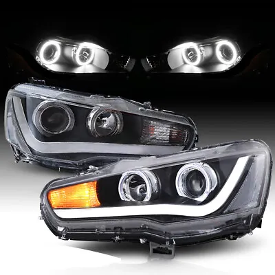 Pair Ccfl Halo Drl Led Projector Headlights For Mitsubishi Lancer 2008-17 Evo X • $275.49