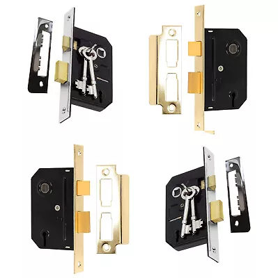 Door Lock Mortice Sashlock Bolt Through Handles Radius Square 2Key 3 Lever Secur • £96.99