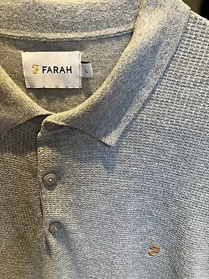 Farah Waffle Long Sleeve Grey Polo Shirt Size Large • £9.99