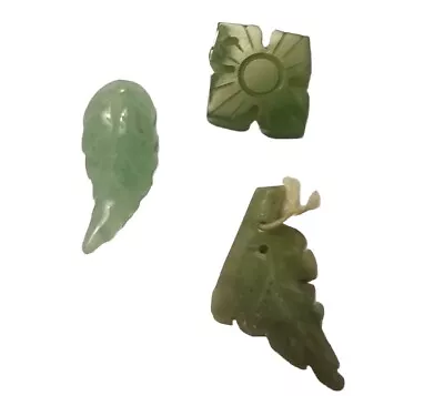 Vintage Carved Jadeite Beads Pendant Or Charm Button Leaf Jade  • $29.99