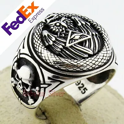 Masonic 925 Sterling Silver Eye Pyramid Biker Skull Turkish Men's Ring All Sizes • $50.78