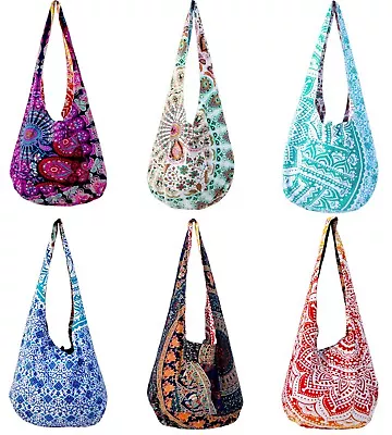 Lot Of 5 PCS Indian Cotton Reversible Monk Bags Buddha CROSS BODY Shoulder Bag • $79.99