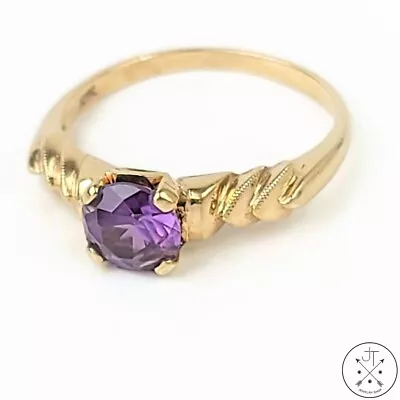 Antique 10k Yellow Gold Ring With Lab Created Sapphire Size 6.5 • $289