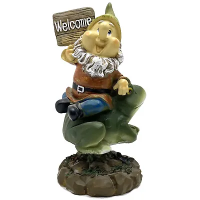 8  Plastic Resin Bobblehead GNOME W/ WELCOME SIGN RIDING FROG  • $19.95