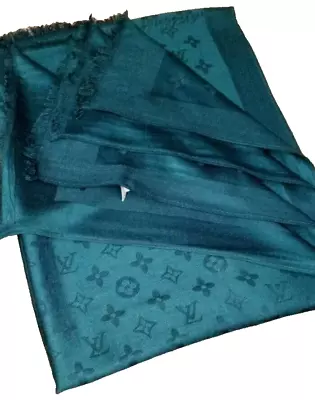 Louis Vuitton Scarf Shawl LV Monogram Stole Green Wrap Muffler 100% Wool France • $149.99