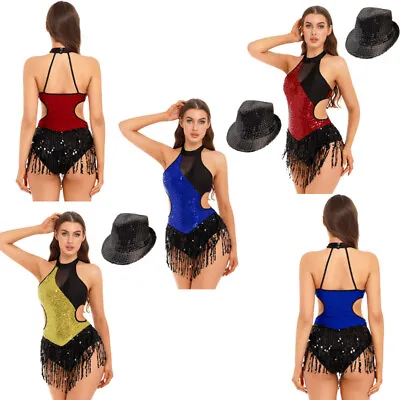 Womens Dancewear Samba Costume Sequin Leotard Sparkling Unitard Latin Carnival • £10.79