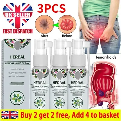£9.99 • Buy 3PCS Hemorrhoid Treatment Spray Natural Herbal Essence No Stimulation Relief UK