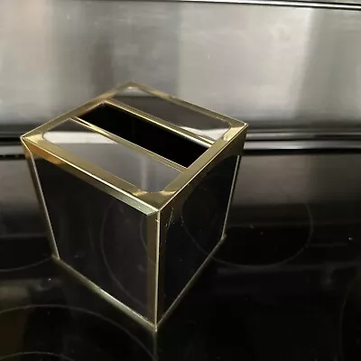 Vintage Vanity Mirrored Brass  Tissue Box Holder HOLLYWOOD REGENCY Cube Matson • $12