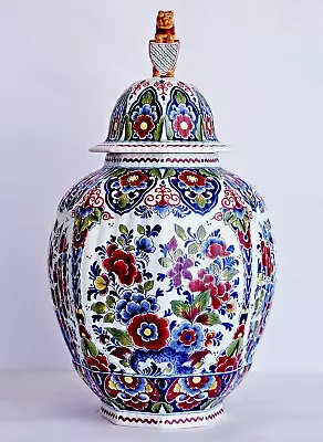 Delft Multicolor Lidded Vase / Ginger Jar 18.1 Inch Hand Painted Excellent • $249