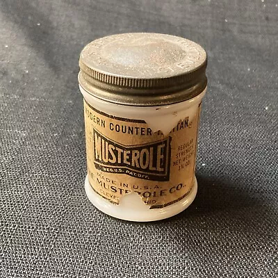 Antique Musterole White Milk Glass Jar Cleveland Ohio Medicine 1 Oz Paper Label • $8.99