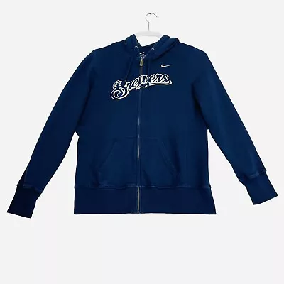 Milwaukee Brewers Nike Zip Up Hooded Sweatshirt Hoodie Women's Large 12/14 Blue • $21.74