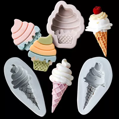 Ice Cream Cone Chocolate Fondant Silicone Mold  Baby Birthday Cake M:da • £3.46