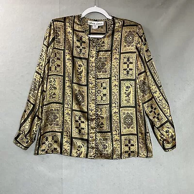 Vintage Top Blouse Womens Medium Gold Geometric Shimmer Secretary Work Retro • $29.97