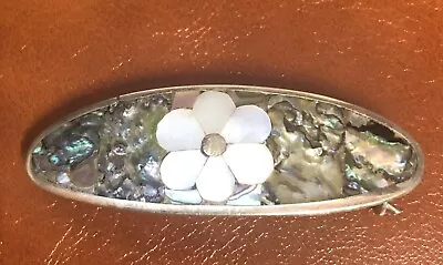 Vintage Alpaca Mexico Silver Tone Mother Of Pearl Abalone Shell Hair Barrette • $14.95