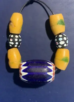 Antique Venetian Glass Chevron-  Trade Bead - African Ghana Beads • $15