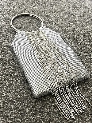Silver Chainmail Bag With Diamanté Detail Brand New Clutch • £6.78