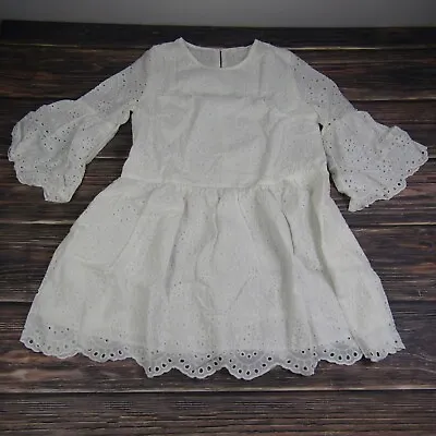 Mustard Seed NEW Womens Small White Wide Sleeve Eyelet Peasant Dress • $19.99