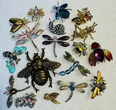Vintage Insects Bugs Bees Dragonfly Pin Brooch LOT 19 - 4 Signed - Rhinestones • $45
